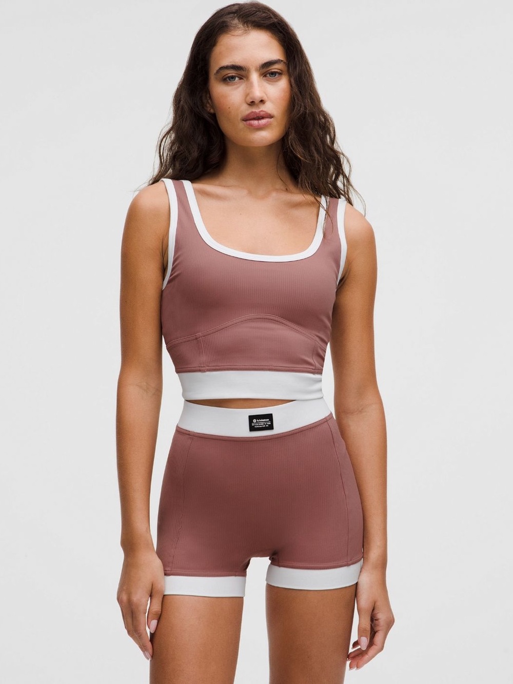 lululemon athletica Ribbed Mauve Crop Tank with White Trim - large NWT